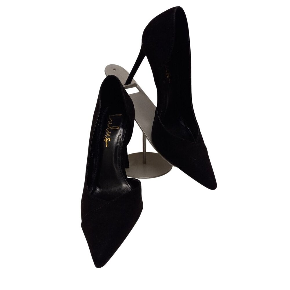 Lulus Size 8 Womens D'Orsay Black Suede Pointed Toe Stiletto Heel Pumps Shoes
